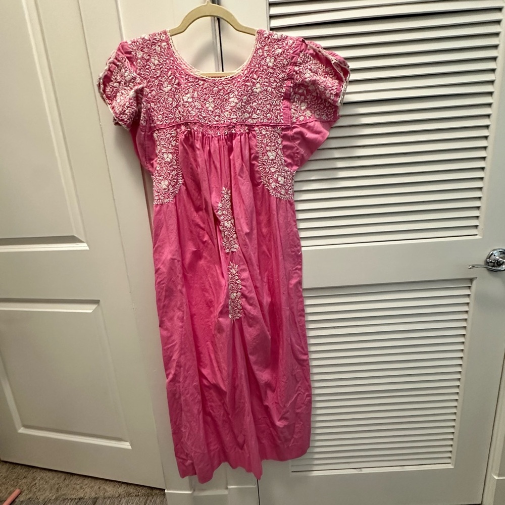 Mi Golondrina Pink Embroidered Dress